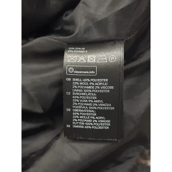 HM Womens Leopard Print Wool Blend Double Breasted Pea Coat Brown Black Size 2 - Picture 5 of 6